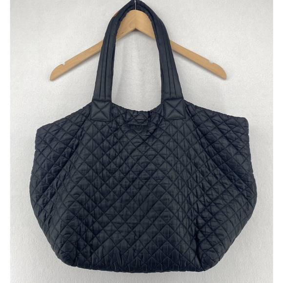 MZ WALLACE Metro Tote Quilted Nylon Leather Trims Travel Shoulder Bag Black - Picture 1 of 16